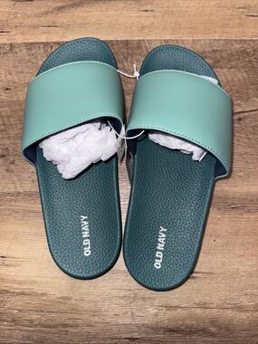 Old Navy Teal Footbed with Mint Strap Slide Sandals kids 5/6